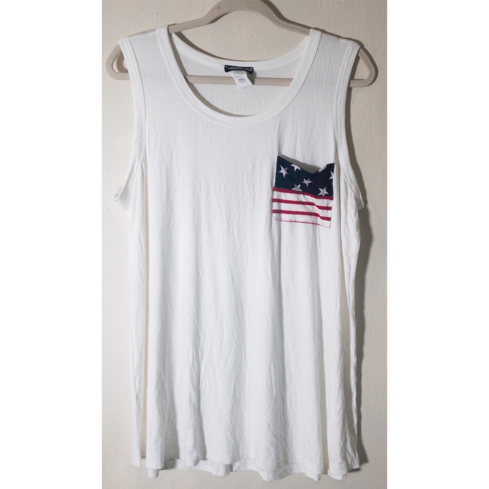 NWOT Heimish White Tank Top w/ American Flag Pocket